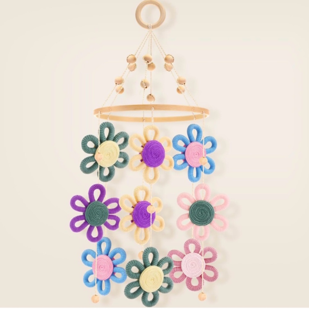 Flower Mobile for Crib, Woven Daisy Mobile Boho Flower Nursery Mobile Daisy